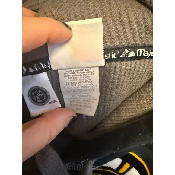 Boston Bruins Majestic NHL Hoodie Sweatshirt Waffle Knit Lined Size L Eastern Co - Picture 4 of 16